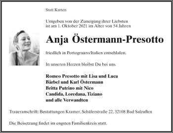 Anzeige  Anja Östermann-Presotto  Lippische Landes-Zeitung