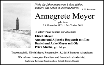 Anzeige  Annegrete Meyer  Lippische Landes-Zeitung