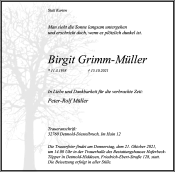 Anzeige  Birgit Grimm-Müller  Lippische Landes-Zeitung