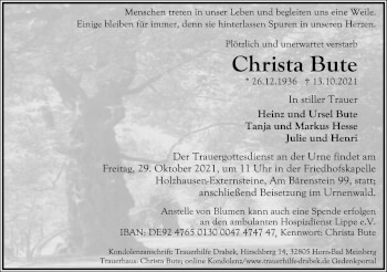 Anzeige  Christa Bute  Lippische Landes-Zeitung