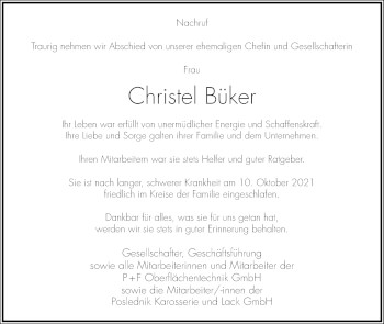 Anzeige  Christel Büker  Lippische Landes-Zeitung