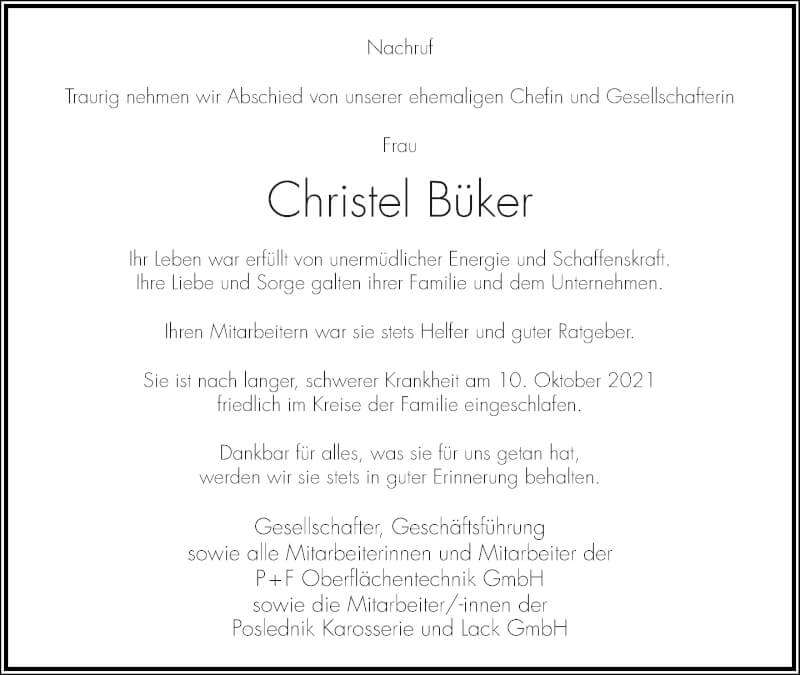  Traueranzeige für Christel Büker vom 23.10.2021 aus Lippische Landes-Zeitung