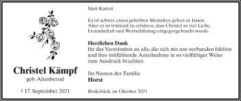Anzeige  Christel Kämpf  Lippische Landes-Zeitung