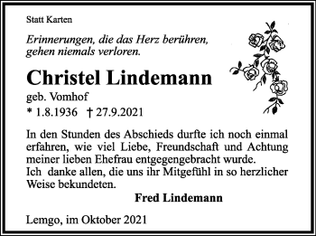 Anzeige  Christel Lindemann  Lippische Landes-Zeitung
