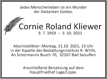 Anzeige  Cornie Roland Kliewer  Lippische Landes-Zeitung