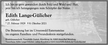 Anzeige  Edith Lange-Gülicher  Lippische Landes-Zeitung