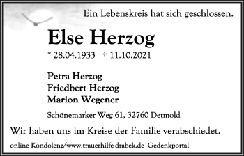 Anzeige  Else Herzog  Lippische Landes-Zeitung