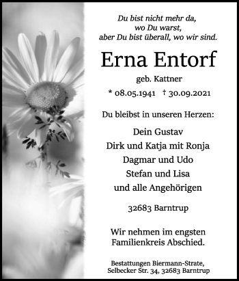Anzeige  Erna Entorf  Lippische Landes-Zeitung