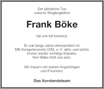 Anzeige  Frank Böke  Lippische Landes-Zeitung