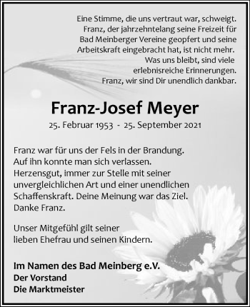 Anzeige  Franz-Josef Meyer  Lippische Landes-Zeitung