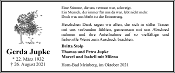 Anzeige  Gerda Jupke  Lippische Landes-Zeitung