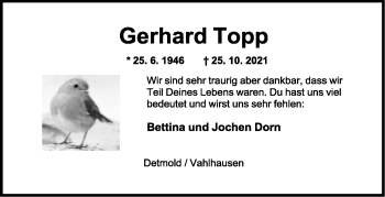Anzeige  Gerhard Topp  Lippische Landes-Zeitung