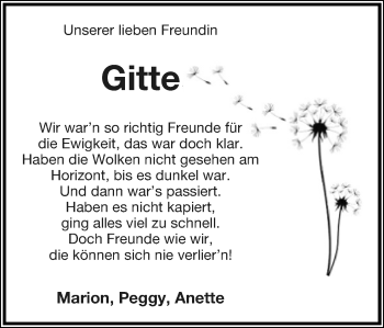 Anzeige  Gitte Dörmeier  Lippische Landes-Zeitung