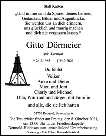 Anzeige  Gitte Dörmeier  Lippische Landes-Zeitung