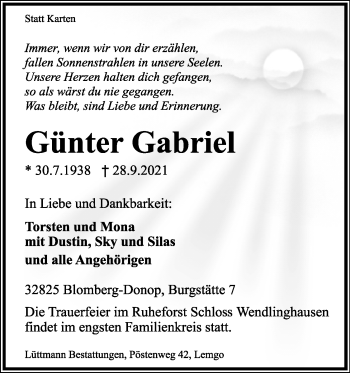 Anzeige  Günter Gabriel  Lippische Landes-Zeitung