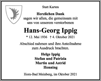 Anzeige  Hans-Georg Ippig  Lippische Landes-Zeitung