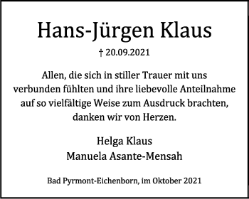 Anzeige  Hans-Jürgen Klaus  Lippische Landes-Zeitung
