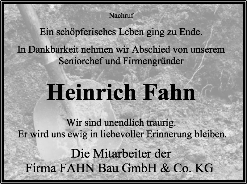  Traueranzeige für Heinrich Fahn vom 09.10.2021 aus Lippische Landes-Zeitung