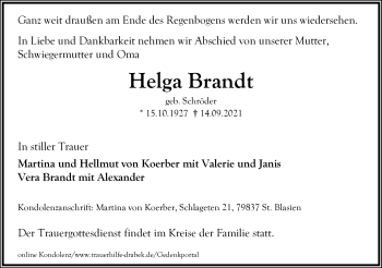 Anzeige  Helga Brandt  Lippische Landes-Zeitung
