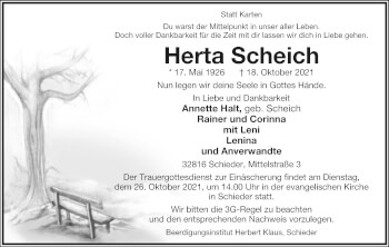 Anzeige  Herta Scheich  Lippische Landes-Zeitung