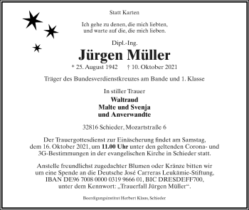 Anzeige  Jürgen Müller  Lippische Landes-Zeitung