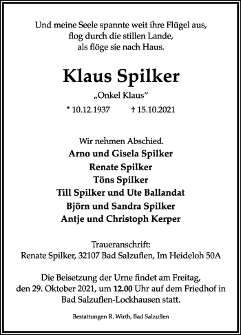 Anzeige  Klaus Spilker  Lippische Landes-Zeitung