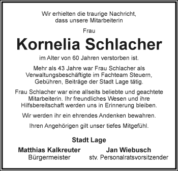 Anzeige  Kornelia Schlacher  Lippische Landes-Zeitung