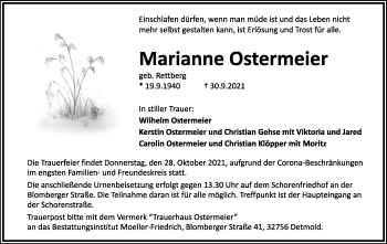 Anzeige  Marianne Ostermeier  Lippische Landes-Zeitung