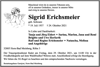 Anzeige  Sigrid Erichsmeier  Lippische Landes-Zeitung