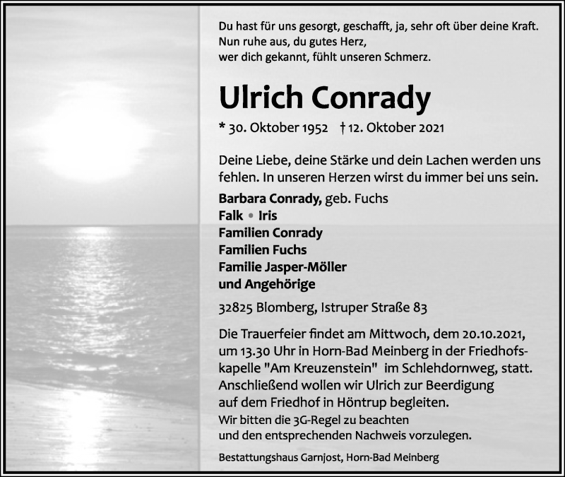  Traueranzeige für Ulrich Conrady vom 16.10.2021 aus Lippische Landes-Zeitung