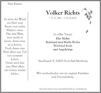 Anzeige  Volker Richts  Lippische Landes-Zeitung