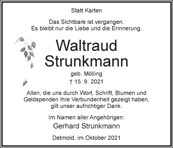 Anzeige  Waltraud Strunkmann  Lippische Landes-Zeitung