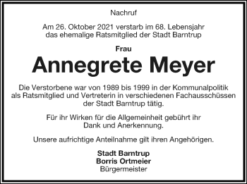 Anzeige  Annegret Meyer  Lippische Landes-Zeitung