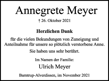 Anzeige  Annegrete Meyer  Lippische Landes-Zeitung