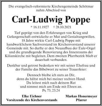 Anzeige  Carl-Ludwig Poppe  Lippische Landes-Zeitung