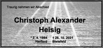 Anzeige  Christoph Alexander Heisig  Lippische Landes-Zeitung