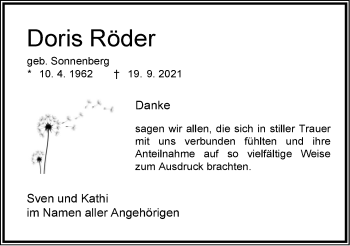 Anzeige  Doris Röder  Lippische Landes-Zeitung