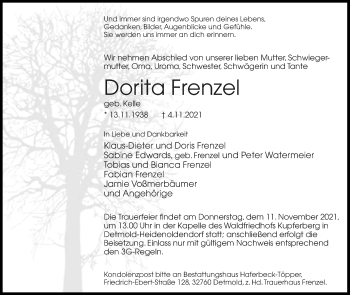 Anzeige  Dorita Frenzel  Lippische Landes-Zeitung