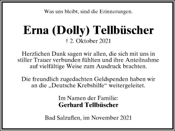 Anzeige  Erna Tellbüscher  Lippische Landes-Zeitung