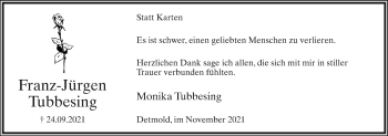 Anzeige  Franz-Jürgen Tubbesing  Lippische Landes-Zeitung