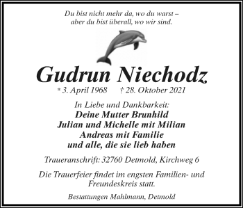Anzeige  Gudrun Niechodz  Lippische Landes-Zeitung