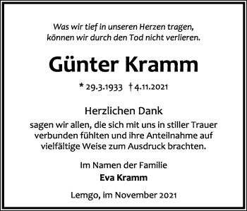 Anzeige  Günter Kramm  Lippische Landes-Zeitung