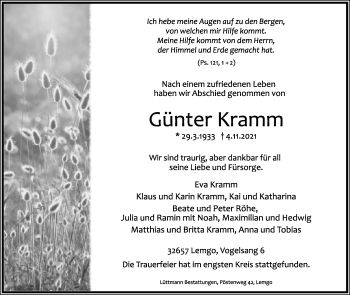 Anzeige  Günter Kramm  Lippische Landes-Zeitung