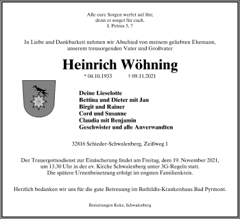 Anzeige  Heinrich Wöhning  Lippische Landes-Zeitung