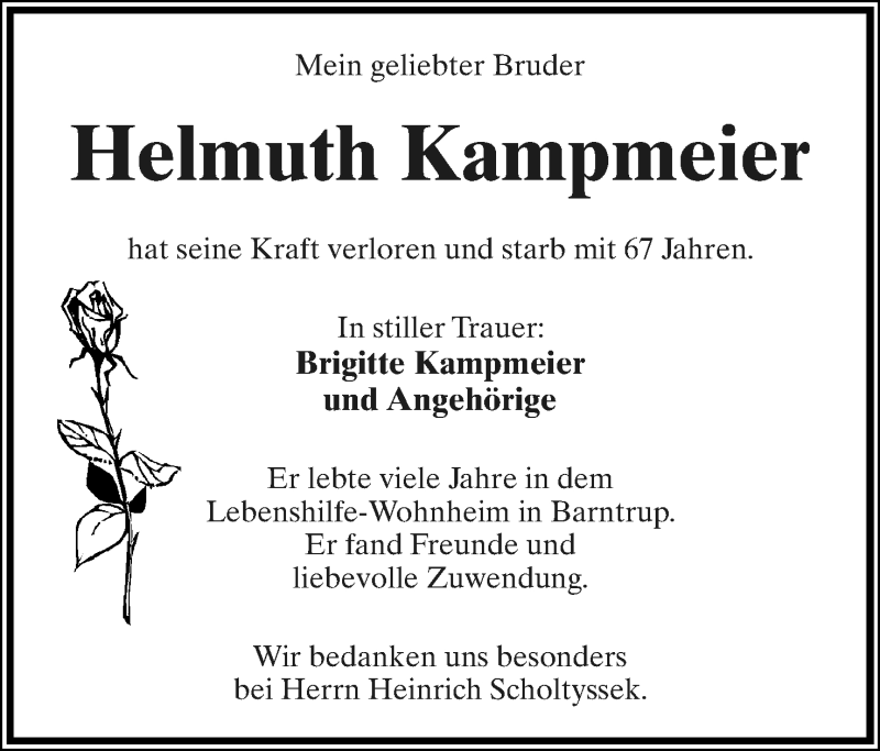  Traueranzeige für Helmuth Kampmeier vom 20.11.2021 aus Lippische Landes-Zeitung