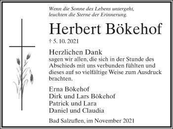 Anzeige  Herbert Bökehof  Lippische Landes-Zeitung