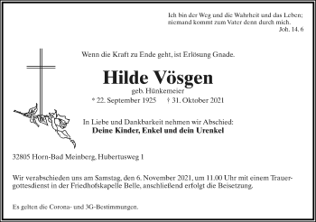 Anzeige  Hilde Vösgen  Lippische Landes-Zeitung