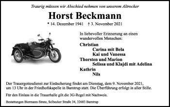 Anzeige  Horst Beckmann  Lippische Landes-Zeitung