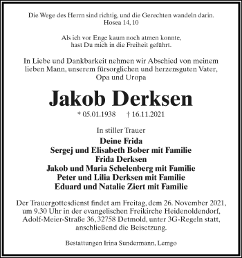 Anzeige  Jakob Derksen  Lippische Landes-Zeitung