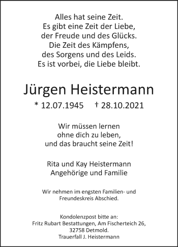 Anzeige  Jürgen Heistermann  Lippische Landes-Zeitung
